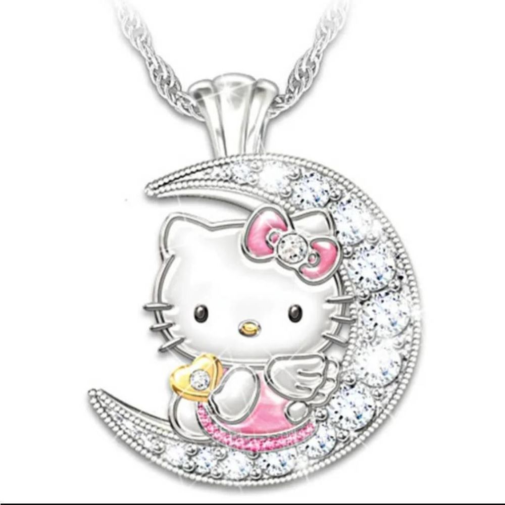 Hello Kitty Crescent Moon Pavé Crystals Love You To The Moon And Back Necklace - Picture 4 of 8